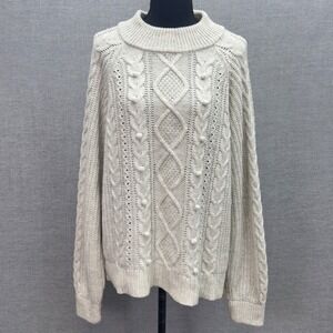 J.Crew Azra Cable-Knit Pom-Pom Sweater Gray Cable Knit Lambswool Blend Size 2X